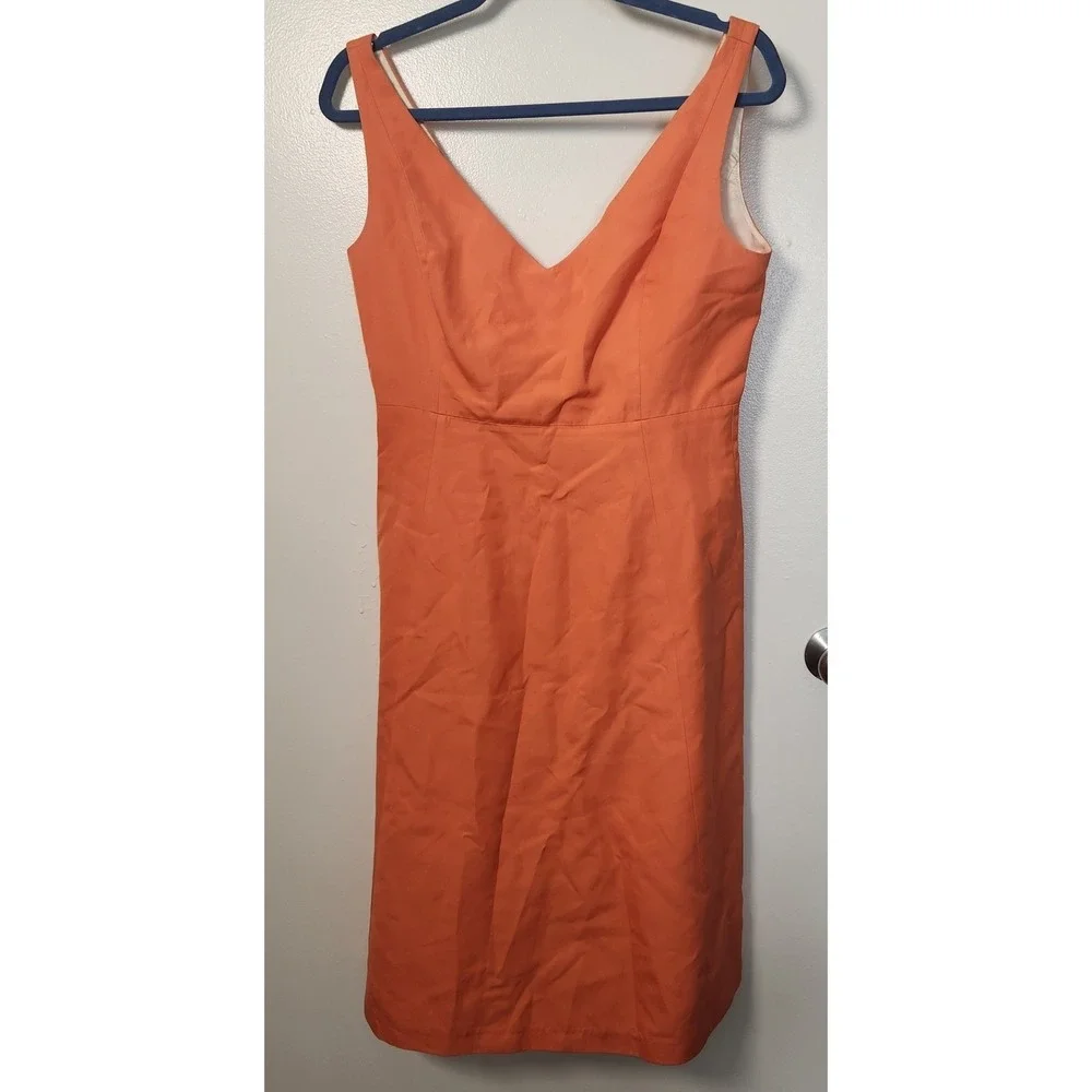 J. Crew Women's Orange Cotton A-Line Sleeveless Dress Sz 6 Lined‎ V-Back & Neck